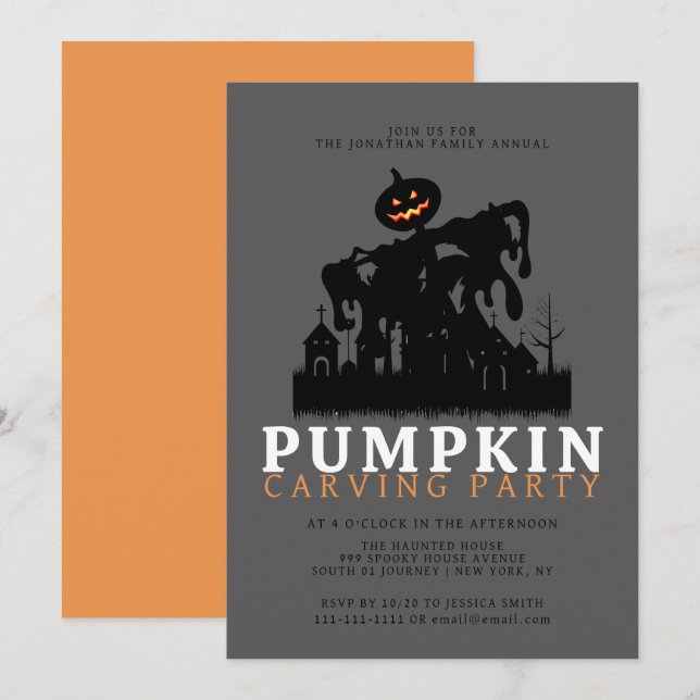 Minimalist Pumpkin Spooky Carving Party Halloween Invitation (Front/Back)