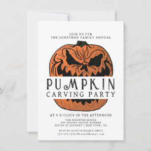 Minimalist Pumpkin Spooky Carving Party Halloween Invitation