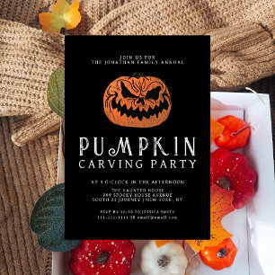 Minimalist Pumpkin Spooky Carving Party Halloween Invitation