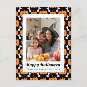 Minimalist Pumpkin Spooky Happy Halloween 1 Photo Holiday Postcard