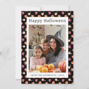 Minimalist Pumpkin Vintage Happy Halloween 1 Photo Holiday Card