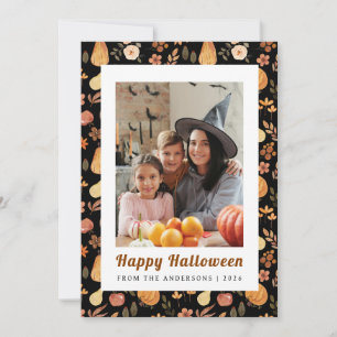 Minimalist Pumpkin Vintage Happy Halloween 1 Photo Holiday Card