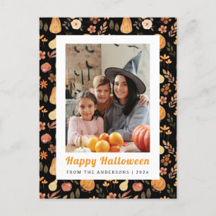 Minimalist Pumpkin Vintage Happy Halloween 1 Photo Holiday Postcard