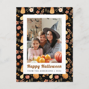 Minimalist Pumpkin Vintage Happy Halloween 1 Photo Holiday Postcard