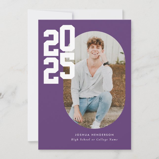 Minimalist Purple 2025 Photo Graduation  Announcement (Front)