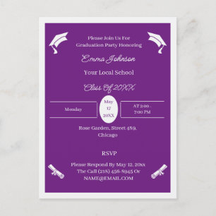Minimalist Purple And White Custom Graduation Announcement Postcard
