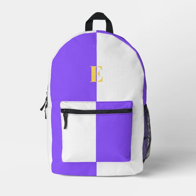 Minimalist Purple and White Custom Name Backpack (Front)