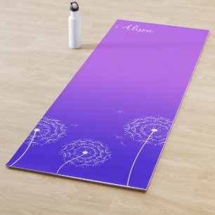 Minimalist Purple and White Dandelion Name Script Yoga Mat