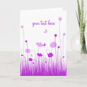 Minimalist Purple and White Poppies Meadow Script Card