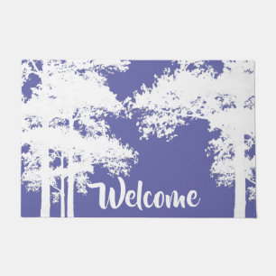 Minimalist purple and white tree silhouettes      doormat