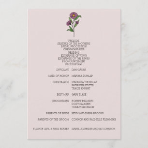 Minimalist Purple Aster Wedding Program
