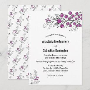 Minimalist Purple Berry Leaf Wedding Invitation