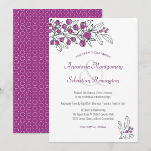 Minimalist Purple Berry Leaves Template Wedding