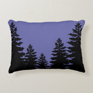 Minimalist purple black pine tree silhouette accent pillow