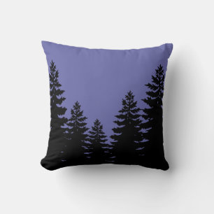 Minimalist purple black pine tree silhouette throw pillow