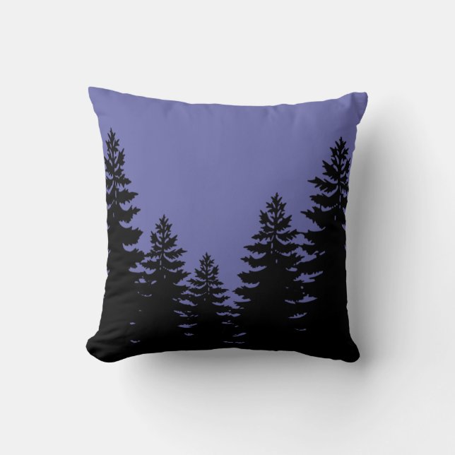 Minimalist purple black pine tree silhouette     throw pillow (Front)