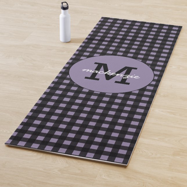 Minimalist Purple Black Plaid Pattern Personalized Yoga Mat (In Situ)