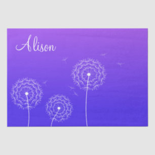 Minimalist Purple Dandelion Name Cute Floral  Tissue Paper