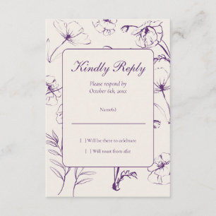 Minimalist Purple Floral 30th Birthday RSVP Card