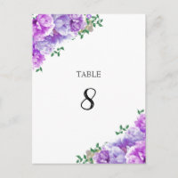 Minimalist Purple Floral Table Seating Number Card