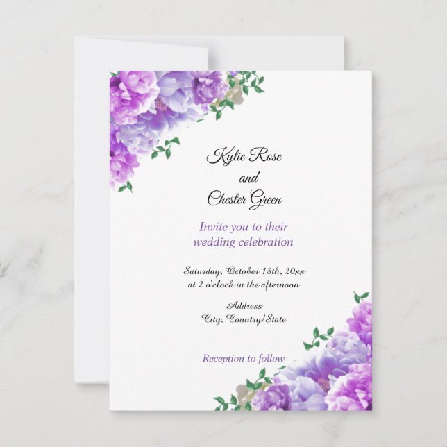 Minimalist Purple Floral Wedding Invitation (Front)