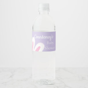 Minimalist Purple fluffy bunny baby shower Water Bottle Label