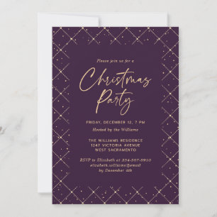Minimalist Purple Geometric Snowy Christmas Party Invitation