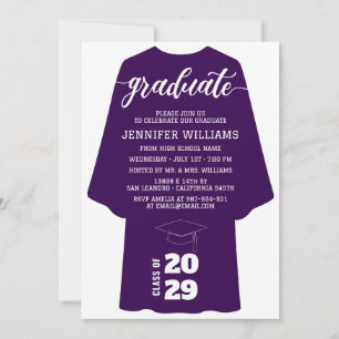 Minimalist Purple Graduation Gown Class of 2026 Invitation