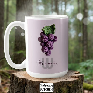 Minimalist Purple Grandma Chic Crochet Grape Name Coffee Mug