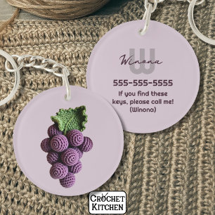 Minimalist Purple Grandma Chic Crochet Grape Name Keychain