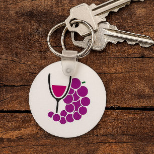 Minimalist Purple Grapes and Wine Glass Keychain