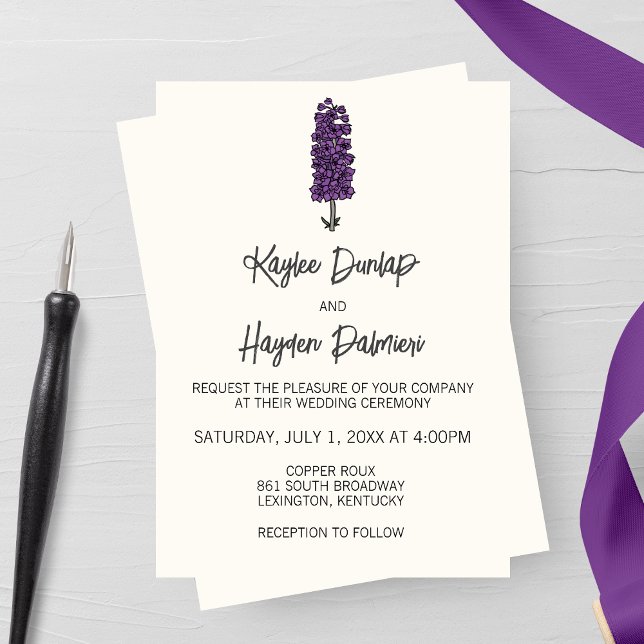 Minimalist Purple Larkspur Wedding  Invitation (Creator Uploaded)