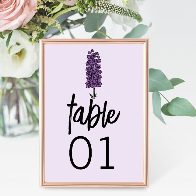 Minimalist Purple Larkspur Wedding Table Number (Creator Uploaded)