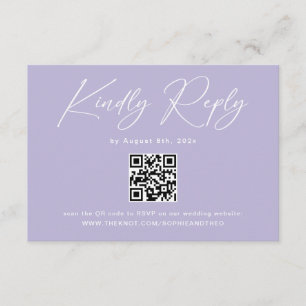 Minimalist Purple Lavender QR Code Wedding RSVP Enclosure Card