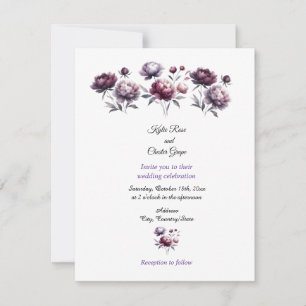 Minimalist Purple Peonies Wedding Invitation