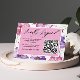 Minimalist Purple Pink Floral Wedding QR Code RSVP Card