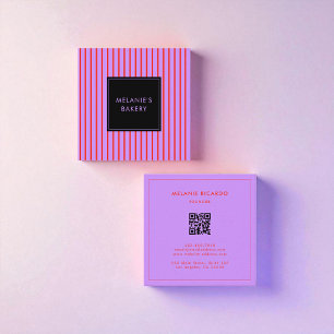 Minimalist Purple & Red Stripes QR Code Bakery  Square Business Card