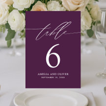 Minimalist Purple Script Table Number Card