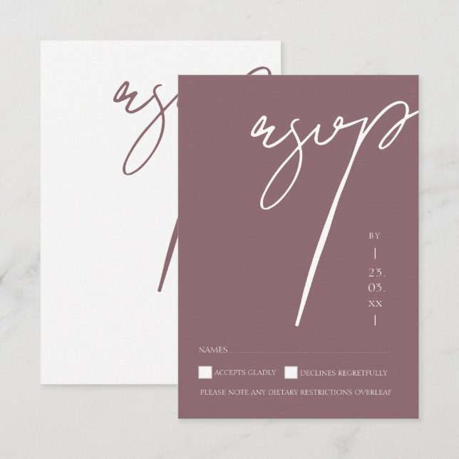 Minimalist Purple Script Typography Wedding RSVP Card (Front/Back)