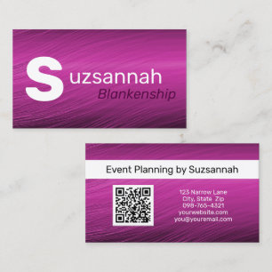 Minimalist Purple Streaks Large Text QR Code Business Card