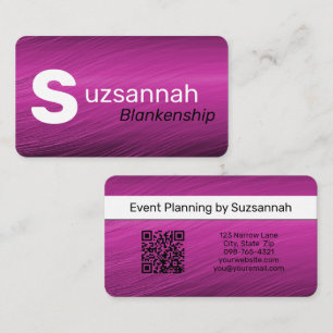 Minimalist Purple Streaks Large Text QR Code Business Card