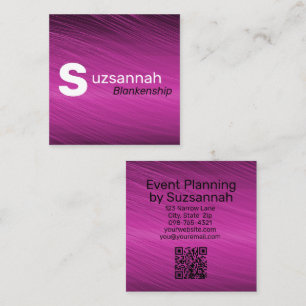 Minimalist Purple Streaks Large Text QR Code Square Business Card