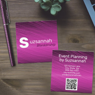 Minimalist Purple Streaks Large Text QR Code Square Business Card