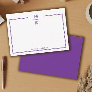 Minimalist Purple Two Border Monogram Note Card