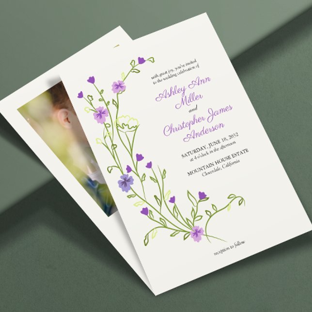 Minimalist Purple Wildflower Photo Wedding Invitation (Creator Uploaded)