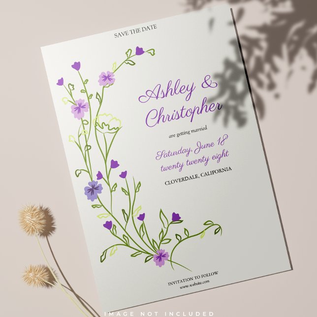 Minimalist Purple Wildflower Wedding Save The Date (Creator Uploaded)