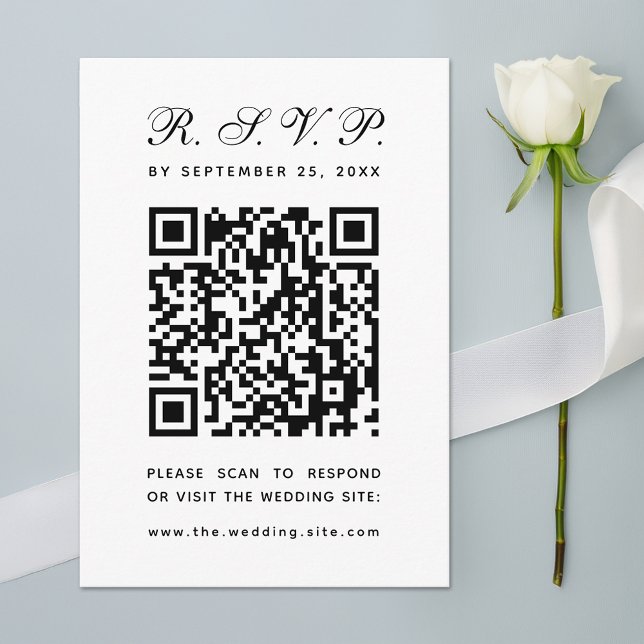 Minimalist QR Code Black and White Simple Wedding RSVP Card (Creator Uploaded)