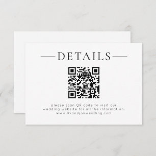 Minimalist QR Code Black White Wedding Details Enclosure Card