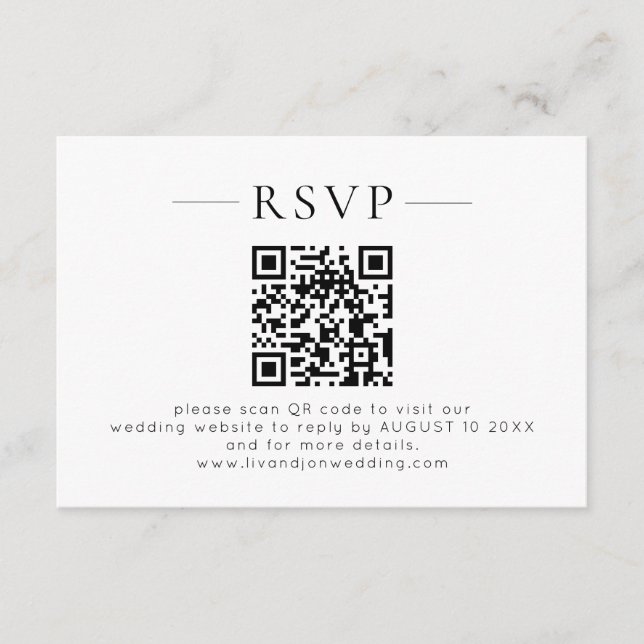 Minimalist QR Code Black White Wedding RSVP (Front)