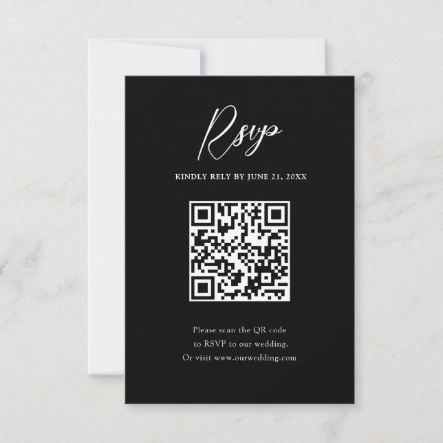 Minimalist QR Code Black & White Wedding RSVP Card (Front)